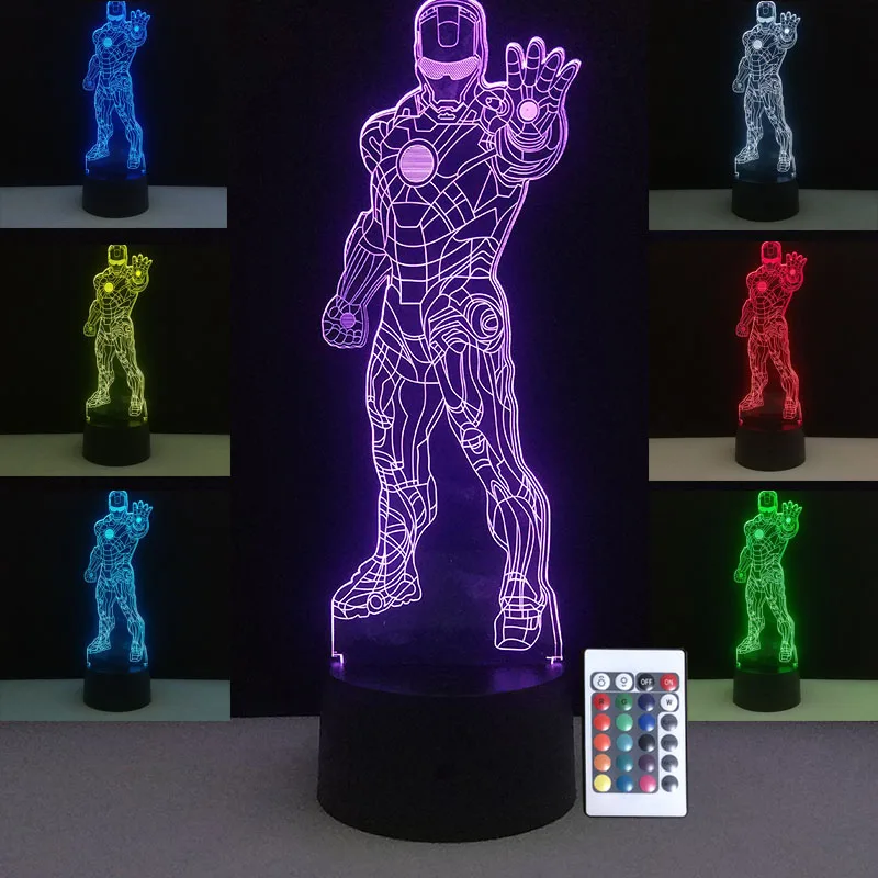 

3D Optical Illusion Night Light 7 Color Changing Lamp Nightmares Marvel Comics Avengers Iron Man Table Lamps USB Power Lights