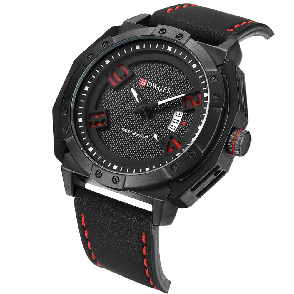 2018 BOWGER Men's Fashion Sport Watches Men Quartz Analog Date Clock Man Leather Military Waterproof Watch Relogio Masculino (3)