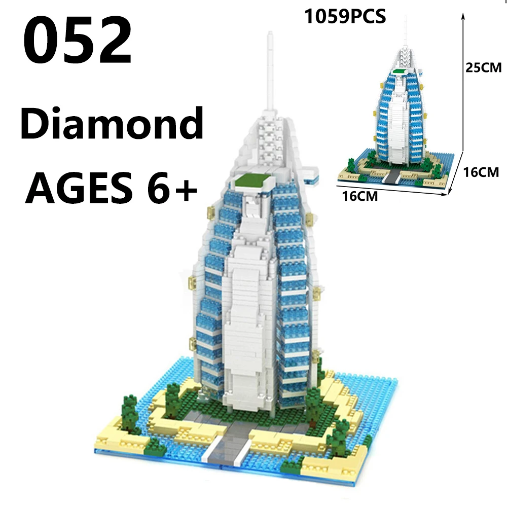 

World Famous Architecture Burj Al Arab Hotel 3D Model Mini Diamond Building Blocks Bricks Toy