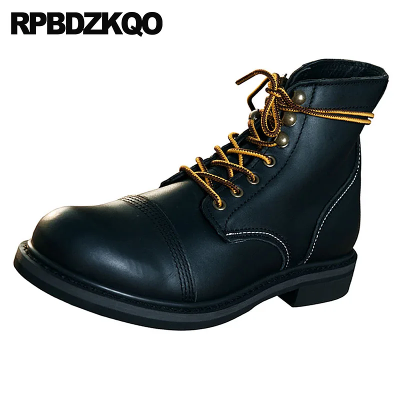 Мужская обувь размера плюс из натуральной кожи; Осенняя обувь черного цвета в стиле милитари; винтажные короткие армейские ботинки с натуральным лицевым покрытием; рабочие ботинки в армейском стиле; безопасная обувь