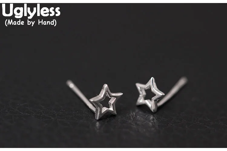

Uglyless Genuine S925 Sterling Silver Hollow Stars Stud Earrings Korean Designer Girls Students Small Studs Allergy-free Brincos