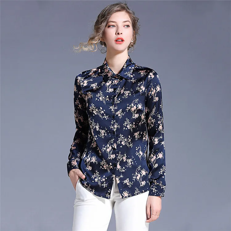 style6 845-2 Весенняя блуза с длинным рукавом, Женские топы и блузки, женская элегантная рубашка с цветочным принтом, подиумная Брендовая женская блуза размера плюс - Цвет: style6 845-2