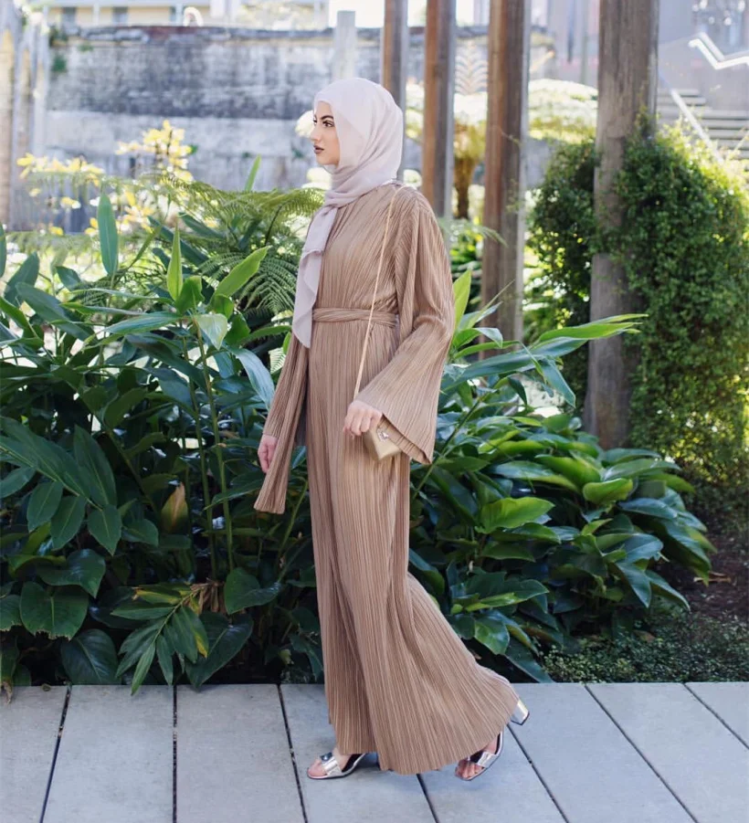 Мусульманская абайя плиссированные комбинезоны платье макси длинное с - Фото №1