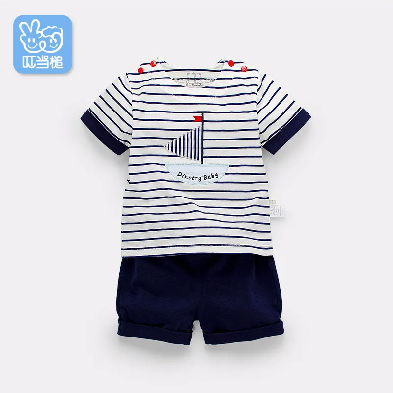 Одежда для маленьких мальчиков летний комплект одежды для новорожденных мальчиков, хлопковый костюм для малышей(рубашка+ штаны), комплект одежды для младенцев(0-4 года - Цвет: Royal Blue stripe