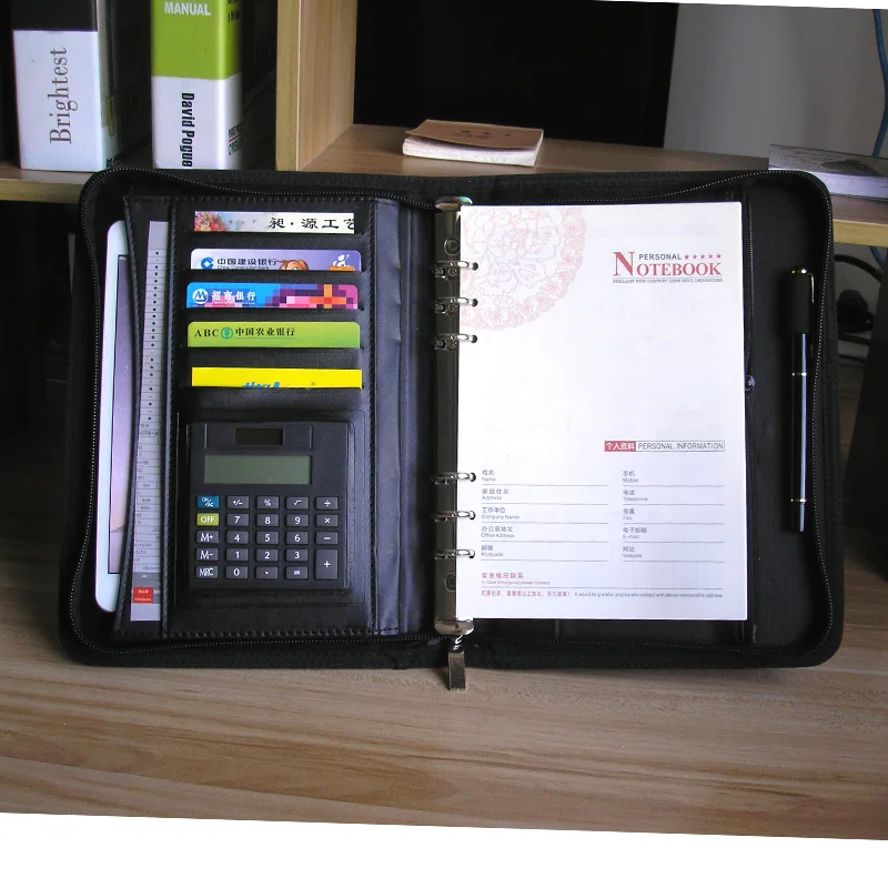 

Classic business A5 notebook high-level faux leather travel journal agenda planner with calculator binder calendar zipper 1312B