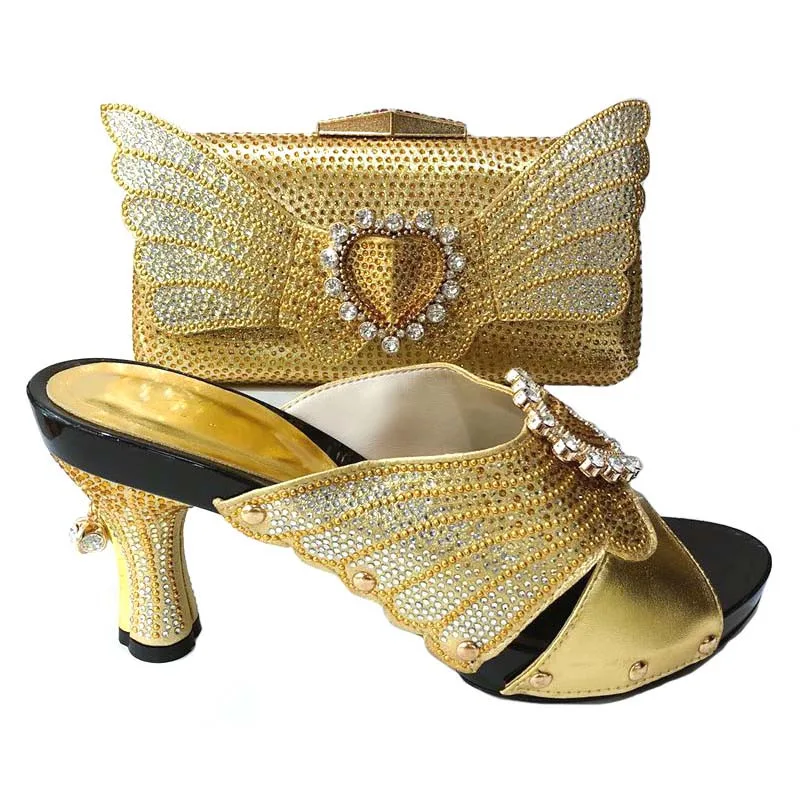 Gold Italian Shoes and Bags To Match Shoes with Bag Set