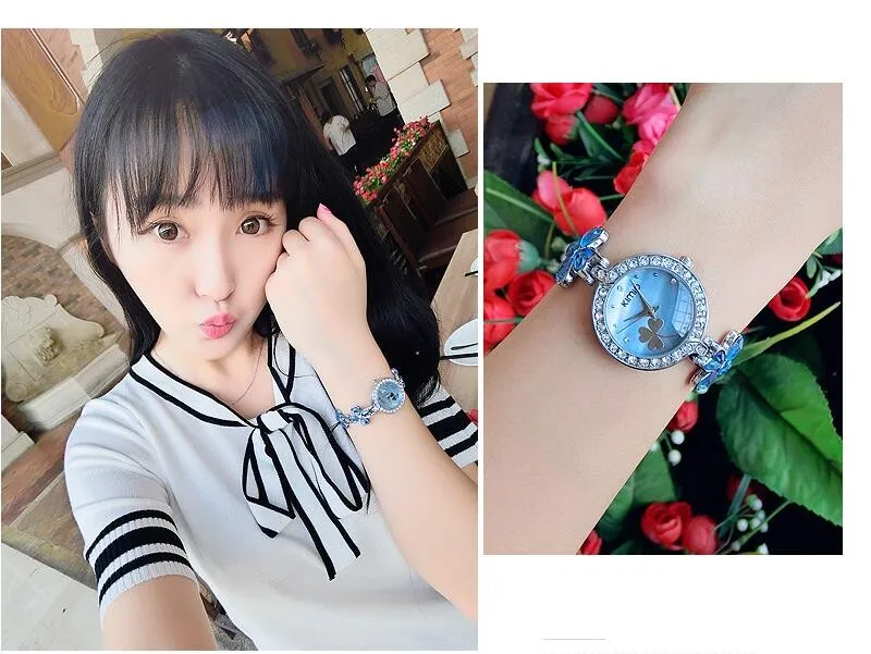 Изысканные серебряные женские часы Kimio с кристаллами клевера, женские часы из нержавеющей стали, женские наручные часы Montre Femme