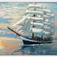 Новая мода Парусник в море печатных DIY цифровой живописи маслом по номерам ручная роспись маслом 40x50 см без Рамки