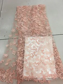 

French Lace Fabric with sequins Special Peach Net Lace Fabric For Fashion Clothing, 2018 Peach Lace Fabric