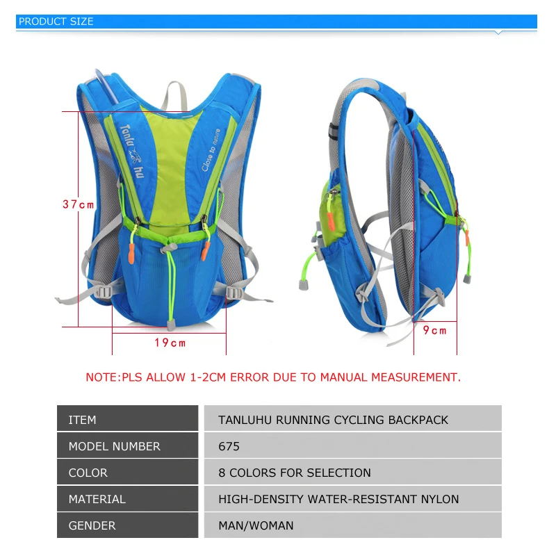 TANLUHU 675 Ultralight Outdoor Marathon Running Cycling Hiking Hydration Backpack Pack Vest Bag For 2L Water Bag Bladder Bottle