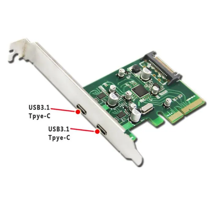 PCI-E 4x Express to USB 3.1 Type C USB-C Dual Port Add on Expansion Card Adapter 10 Gbps Free shipping By Fedex DHL UPS