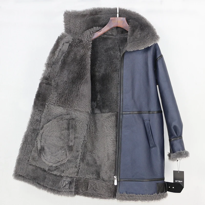 OFTBUY 2019 Winter Jacket Women Real Fur Coat Genuine Leather Natural Merino Sheep Fur Liner Double-faced Fur Streetwear parka