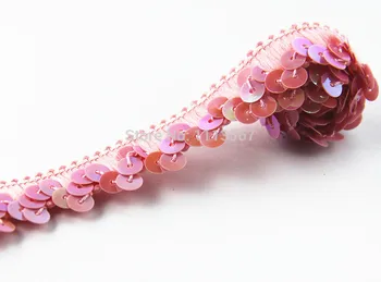 

40yard Crafts Braid 1 Row Pink Sequins Elastic Stretch Sequin Trim Costume Decorated Lace Ribbon Trim For Dress Sewing Trim T440