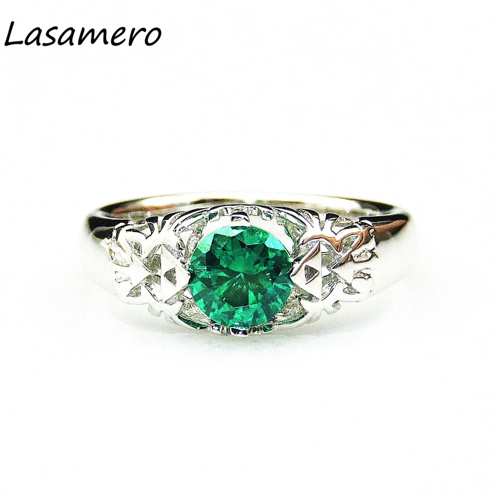 Серебряное обручальное кольцо LASAMERO с изумрудом 0.8ct Zelda Triforce Style для свадьбы и