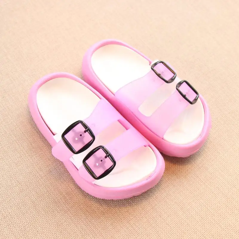 Тапочки для детей; пляжные сандалии для девочек; летние тапочки для малышей; домашние шлепанцы на плоской подошве для мальчиков; детская Нескользящая домашняя повседневная обувь в Корейском стиле - Цвет: Pink White