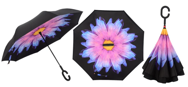 Складной обратный зонтик, двойной слой, перевернутый, ветрозащитный, дождевик, автомобильный Зонтик для женщин, C образной ручкой, длинная ручка, дождевик