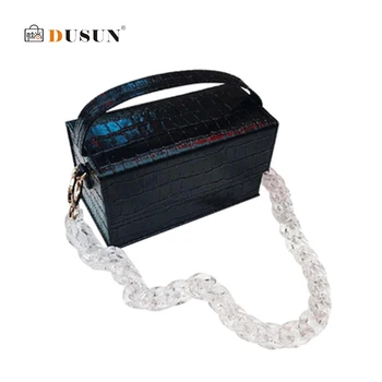 

Fashion crocodile pattern ladies carry box bag Vintage Acrylic Hand Strap Shoulder Bags Women's PU leather handbag 2019 new