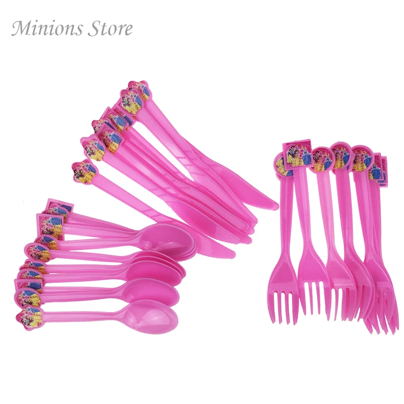 10pcs/lot Princess theme plastic forks and spoons kids birthday party