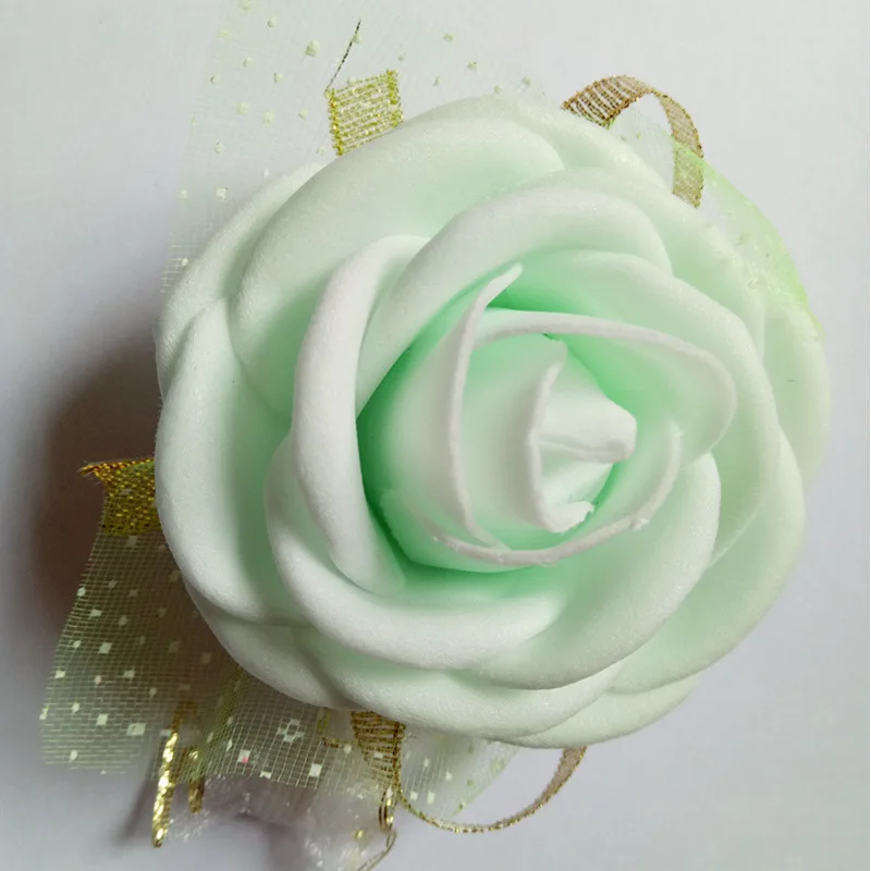 Дешевые Розовые невесты цветы, Дешевые Свадебные принадлежности ленты цветок на запястье для свадебных аксессуаров 10 шт./лот - Цвет: Зеленый