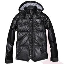 Распродажа, мужское пуховое пальто из натуральной овечьей кожи с капюшоном, пуховые парки, куртка для мужчин, черный цвет, размер m, дешево