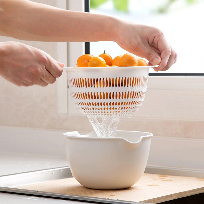 LIYIMENG Multifunctional Washing Double Layer Drain Basket Vegetables Fruit Storage Organizer B12