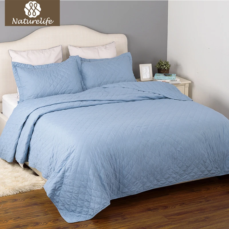 

Naturelife Coverlet Set Solid Grayish Blue 3 pcs Diamond Pattern Bedspread Bedding Set Luxurious Microfiber Bedclothes Bed linen