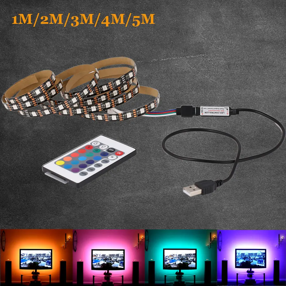 

DC 5V RGB Flexible USB led strip light 5050 SMD sting Ribbon Adhesive tape 1m 2m 3m 4m 5m TV Background lighting