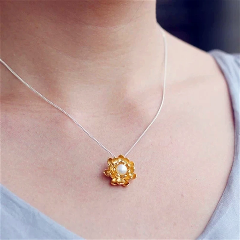 Lotus Fun реальные стерлингового серебра 925 натуральный жемчуг ручной работы Fine Jewelry