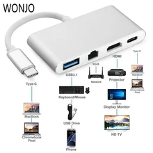 USB C к HDMI 4K+ RJ45 Gigabit Ethernet+ USB 3,0 USB 3,1 type C концентратор HDMI адаптер