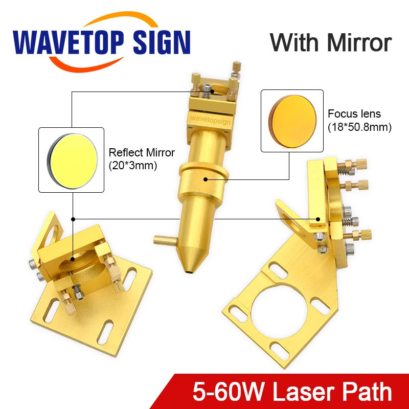 

WaveTopSign CO2 Laser Head Set with Reflect mirror 20*3mm 3PCS +Focus Lens 18*50.8mm 1pcs Use For Cor laser Engraving machine