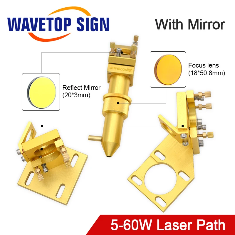 WaveTopSign CO2 лазерной головки комплект с отражают зеркала 20*3 мм 3 шт + фокус объектива 18*50,8 мм 1 шт Применение для кор лазерная гравировка машины