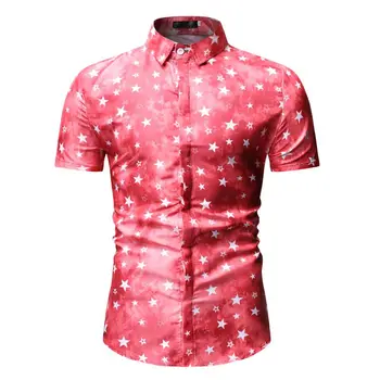 

MarKyi fashion Gradient star print mens shirts regular fit plus size short sleeve hawaiian shirt for men