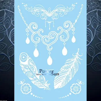 

1PC New Waterproof Fake Jewelry Tattoo Pendant Necklace Feather Design White Ink Henna Body Art Temporary Tattoo Sticker PLS1016