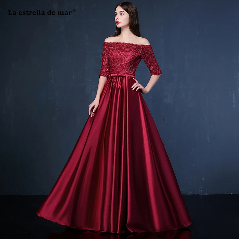 Vestido madrinha новинка 2021 кружевные платья длиной 3/4 с вырезом лодочкой бордовые