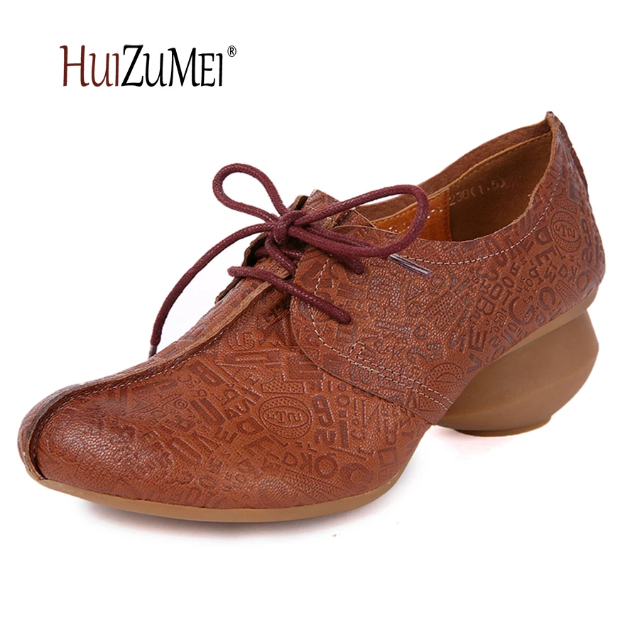 

HUIZUMEI female casual nude shoes genuine leather round toe natural handmade chunky heel shoes