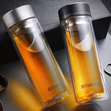 Для мужчин бизнес стекло 350/420 мл стекло с чайным впрыскивателем двойными стенками бутылка с чай фильтр очки для офиса прозрачный ручной работы