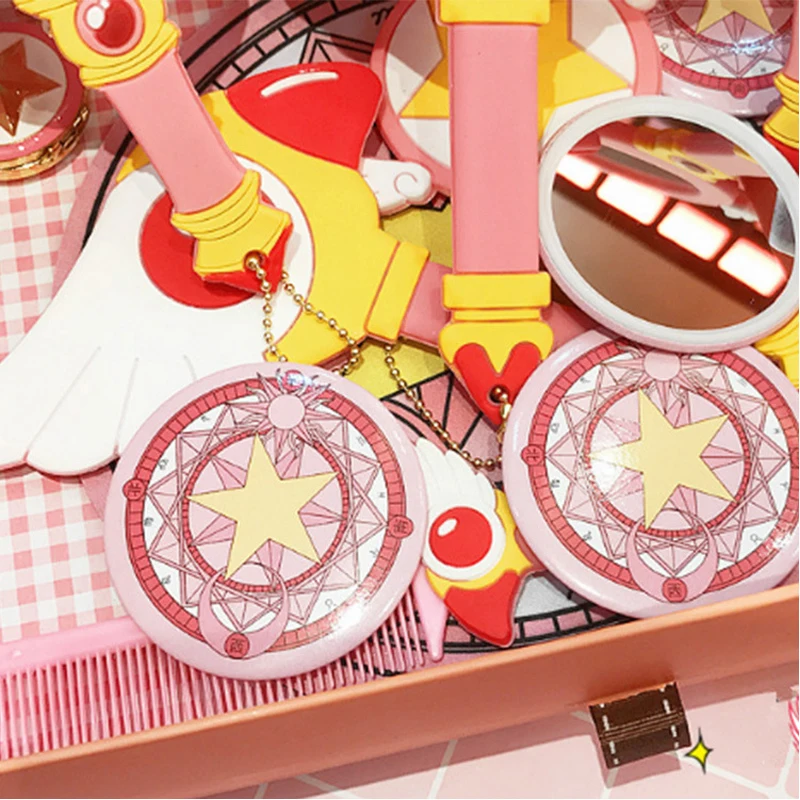 

2pcs Cardcaptor Sakura Magic Wand Dreamlike Round Roundness Mirror Pink Kawai Mini Pocket Mirror Gift Creative Anime Toy