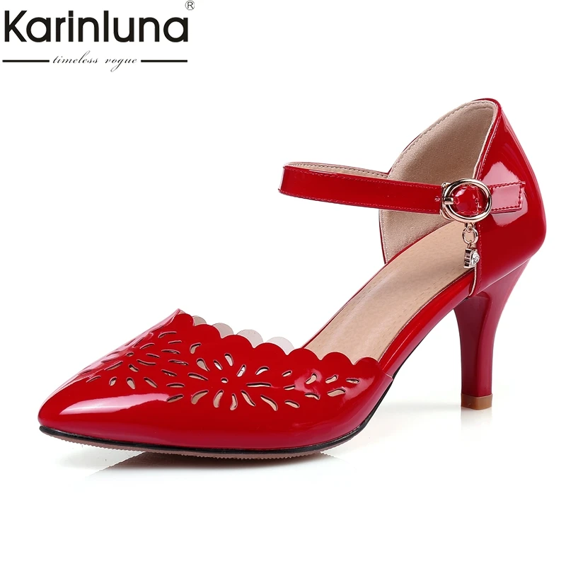

Karinluna 2019 plus size 31-43 dropship hollow ankle-strap women's Shoes woman thin high heels pointed toe summer sandals woman