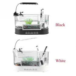 Multi Функция al мини-аквариуме Танк USB Перезаряжаемые аквариум с часами Функция светодио дный свет искусственные водоросли растения воды