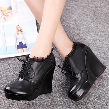

European style leather ladies ultra high heel single shoes 2018 sexy lace belt cowhide OL work women's shoes fashion pumps 33-41