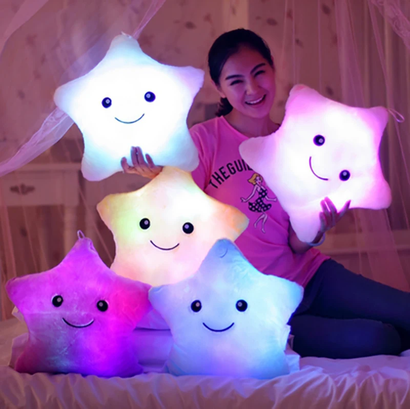 Colorful LED Stuffed Dolls Glowing Stars Plush Cushion Pillows Light Up Toy Gift
