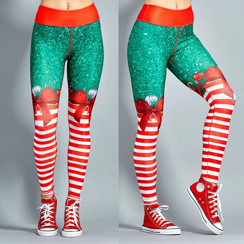 Женские рождественские штаны для йоги с высокой талией эластичные спортивные Леггинсы для фитнеса колготки тонкая спортивная одежда для бега быстросохнущие брюки