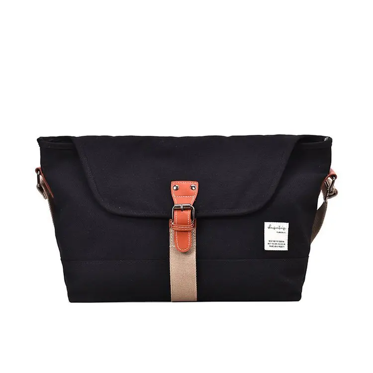 

Ougger Medium Women Handbags Large Capacity Shoulder Casual Style Black Canvas Postman Package with Letter for Business trip