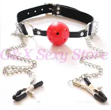 Sexy Toys Fantasy Nipple Clamps Breast Clamps + Bondage Harness Leather O Ring Mouth Gag Fetish Role Play Erotic Toys For Women