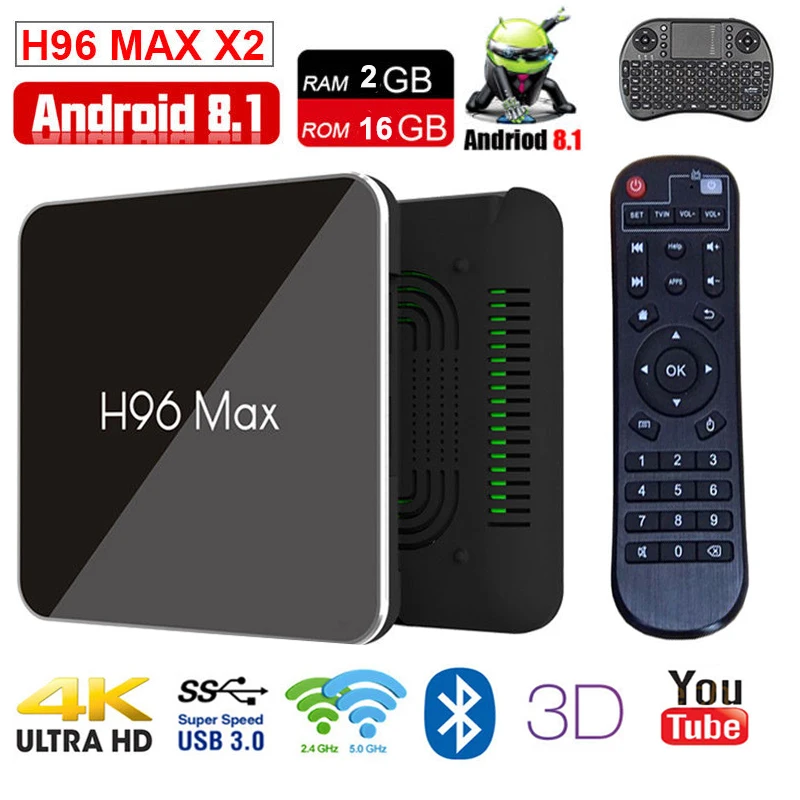 

Android 8.1 tv box Smart H96 Max X2 Amlogic S905X2 Quad Core 2GB 16GB DDR4 4K 2.4G/5GHz Wifi Bluetooth H.265 Set top box