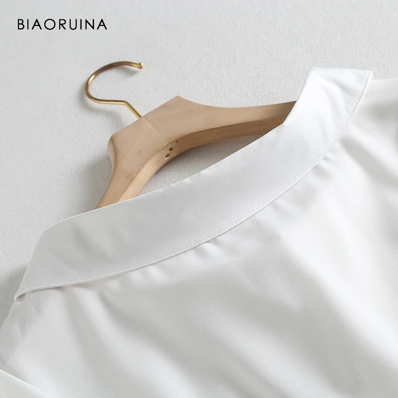 BIAORUINA Женская Повседневная Однотонная рубашка с коротким рукавом женское элегантное шифоновое в Корейском стиле топы летние модные свободные рубашки