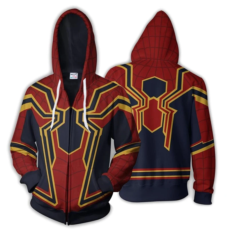 

2019 new cool fashion hoodie men and women infinity war iron spider zip hoodie 3d-printed sports hoodie