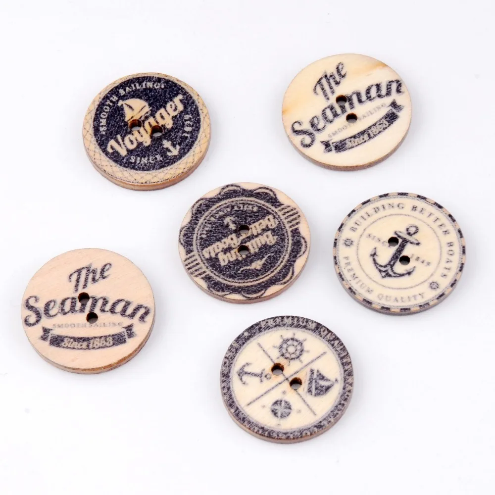 

Free Shipping Retail 10pcs Random Mixed 2 Holes Round 20mm Pattern Wood Sewing Buttons Back Natural Scrapbooking