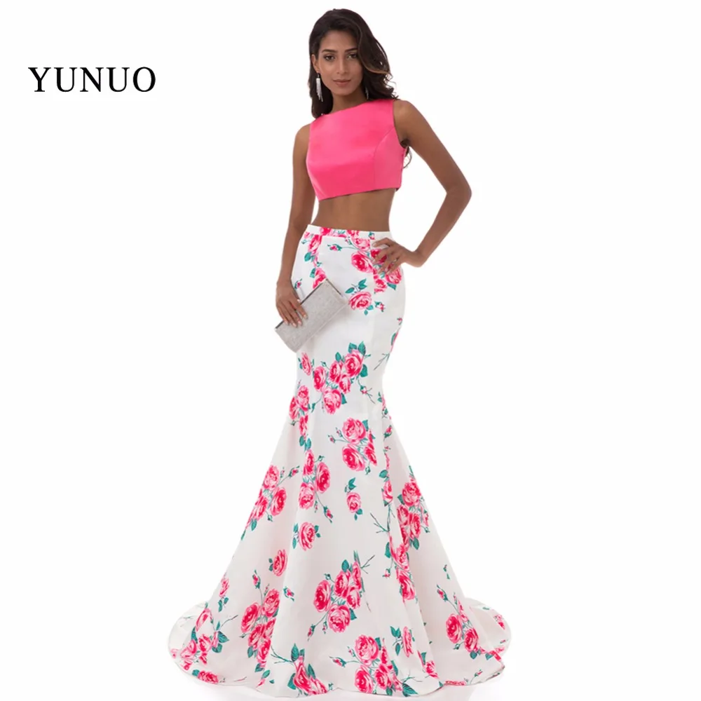 

Real Picture Mermaid Satin Scoop Neck Long Evening Dress 2019 Open Back Two Piece Pattern Floor Length Evening Dress YN61302