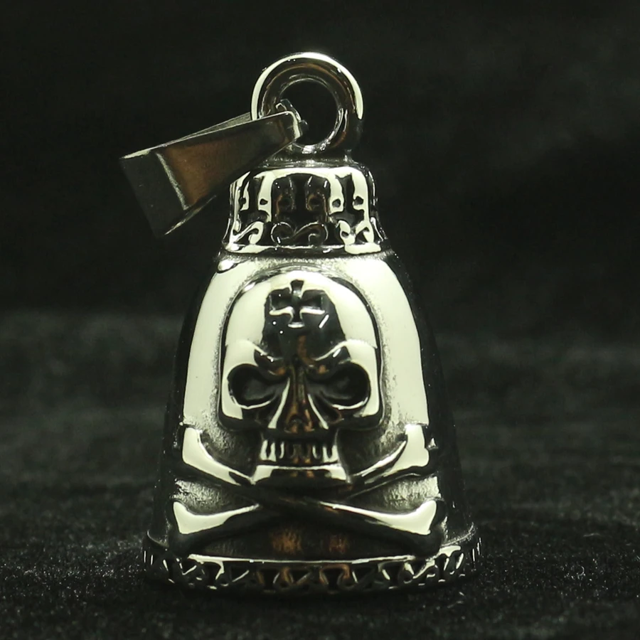 

Mens 316L Stainless Steel Cool Biker Silver Cross Pirate Two-sided Skull Bell Pendant Newest For Gift
